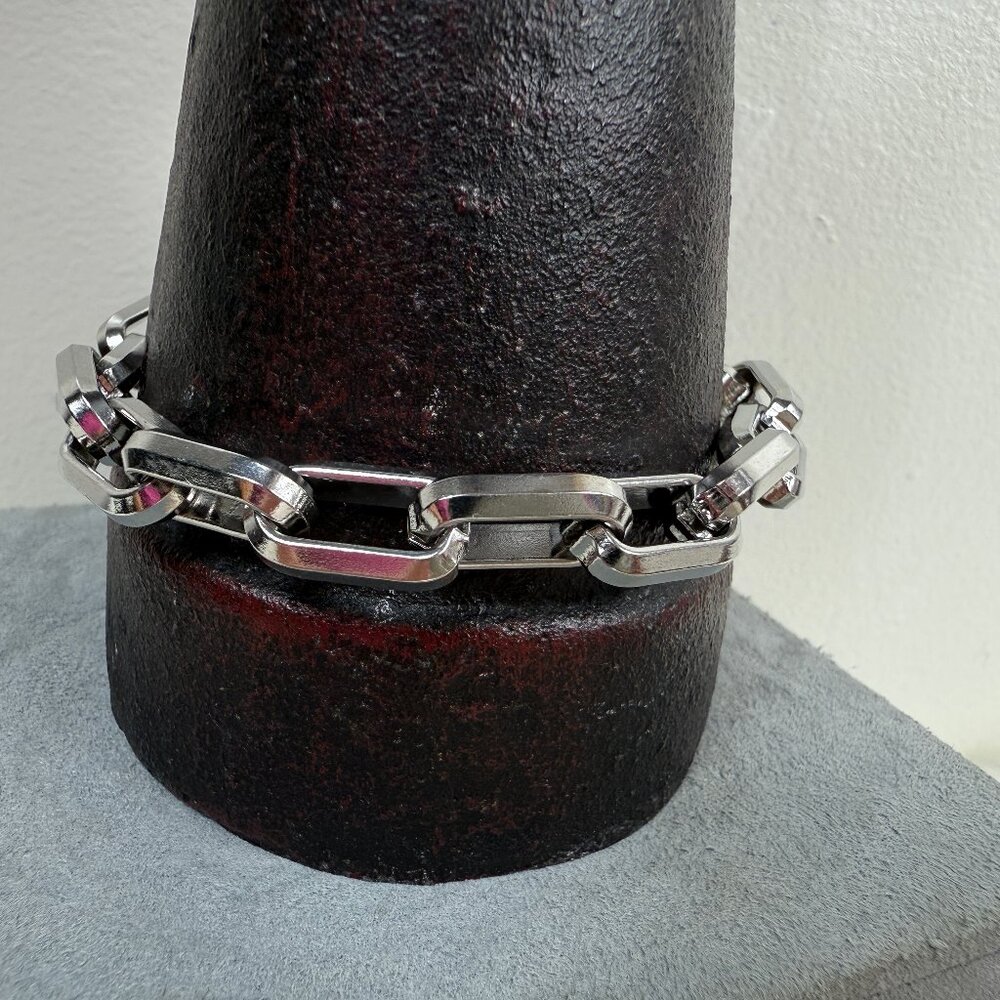 Silver Tone Chunky Chain Bracelet Toggle 8.5"